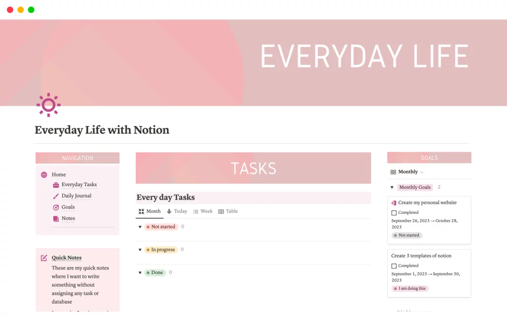 everyday life with notion template