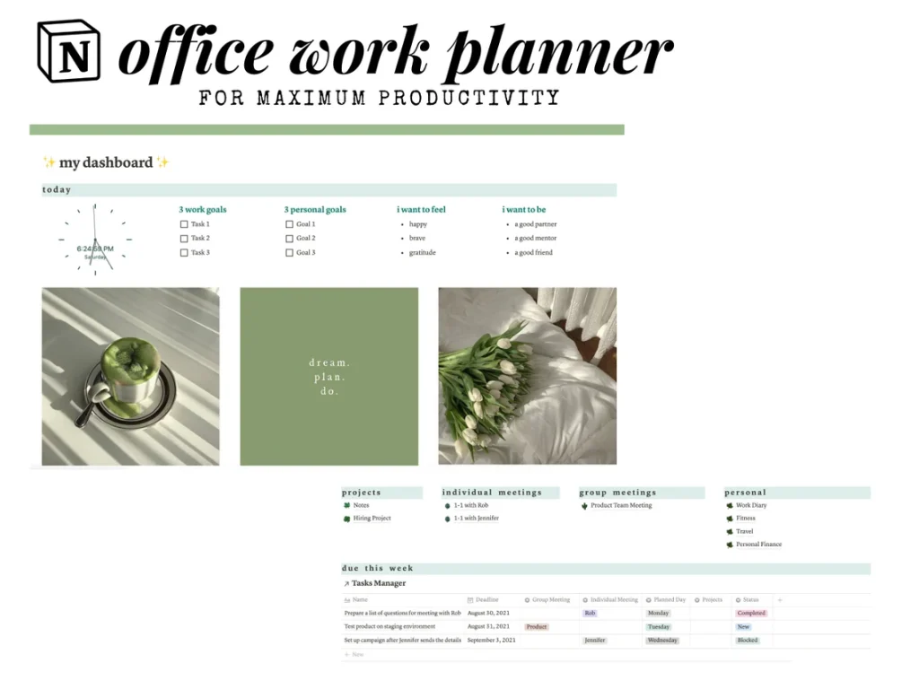 office work planner for maximum productivity notion template